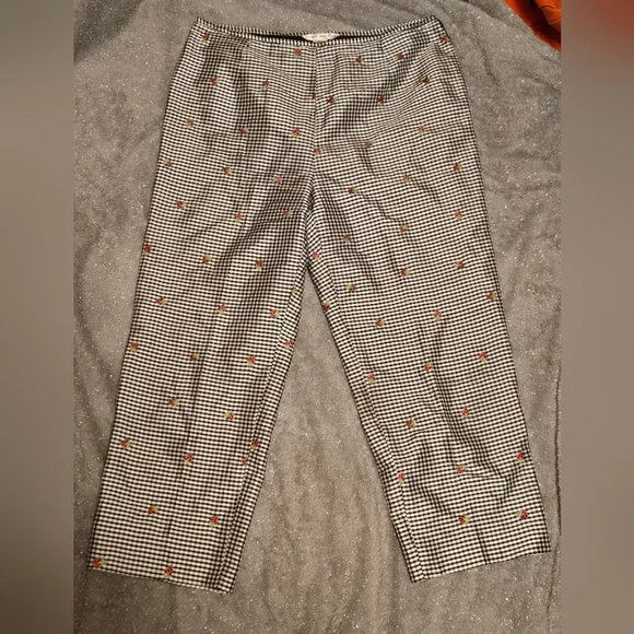 Peter Martin Black & White Checkered Pants with Fun Strawberry Accents - Size 12 - Picture 1 of 6